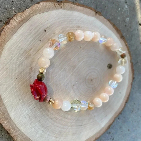 🌹 Handmade Pink opal + Citrine + Aura Quartz + Agate Bracelet ✨ - Picture 1 of 4